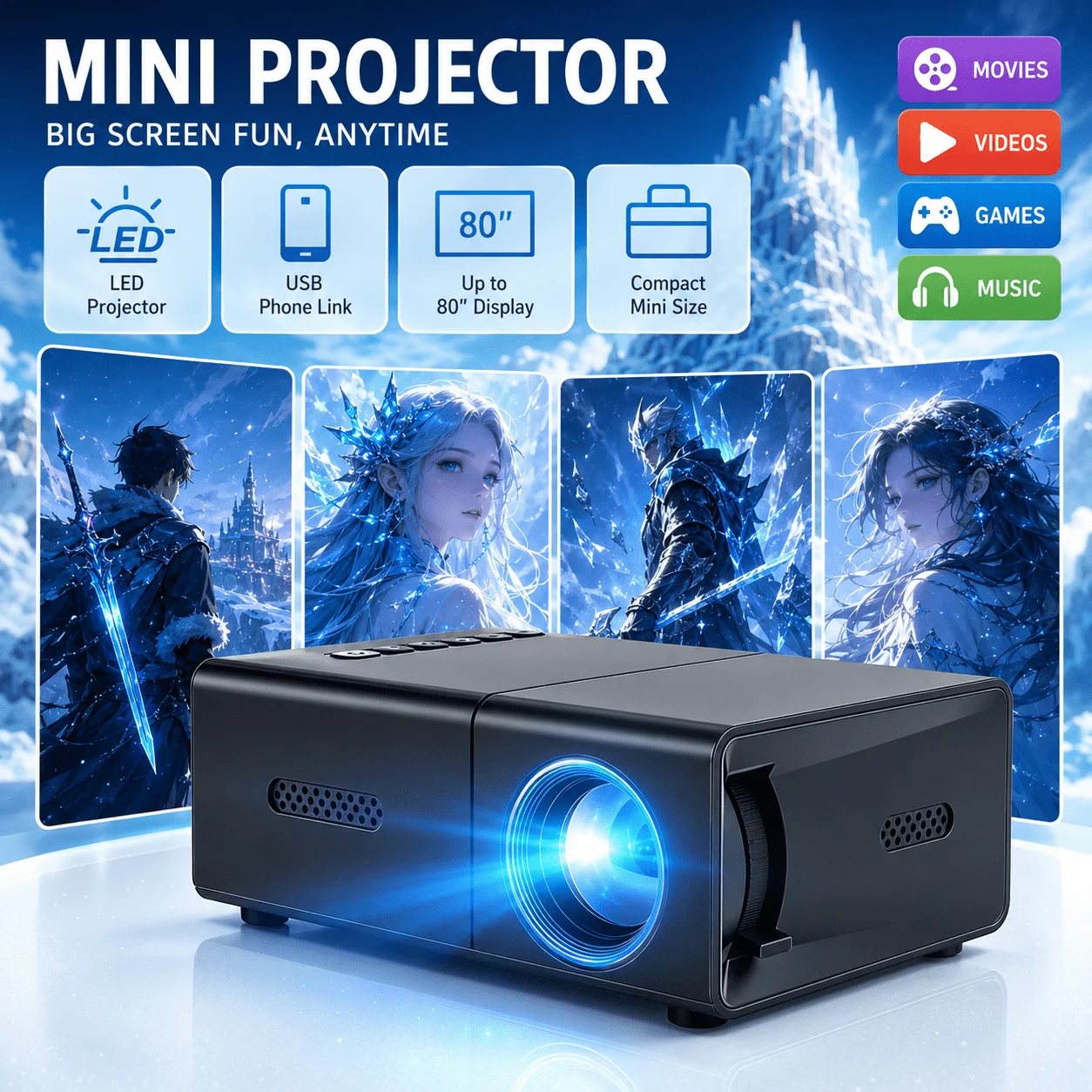 Home Cinema Gaming - Mini proyector portátil, compatible con cine