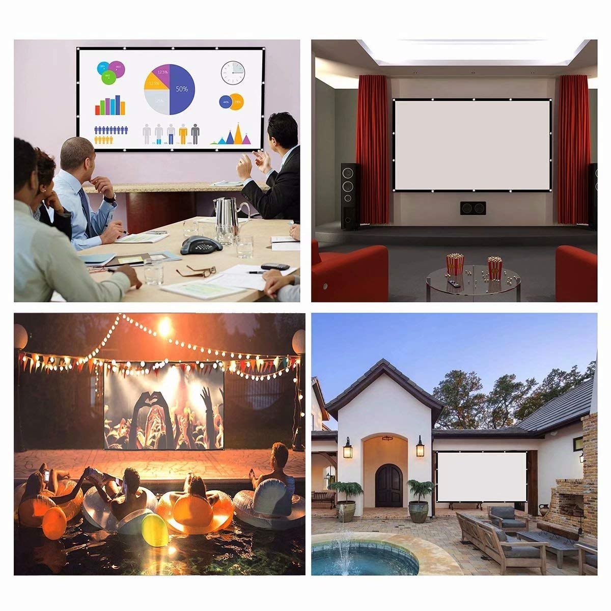 60 84 100 120 Pantalla de proy - Home Cinema Blanc reseña y precio
